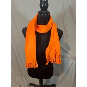 Unbranded Women Orange Fleece Scarf Wide Fringe Warm Winter Neck Wrap Neon